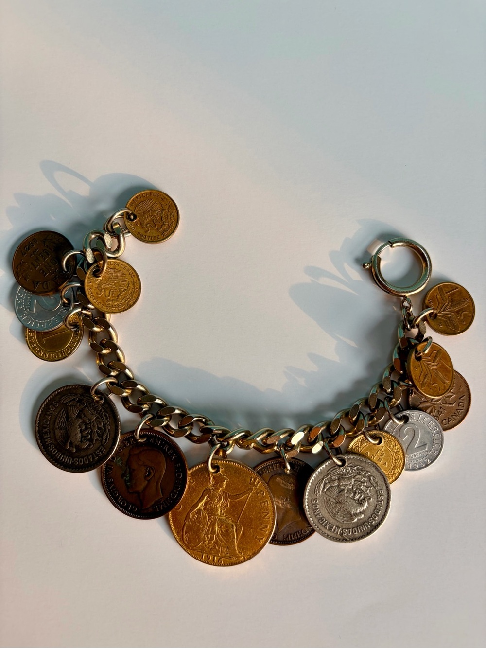 Vintage Coin Charm Bracelet - Gold & Silver Tones